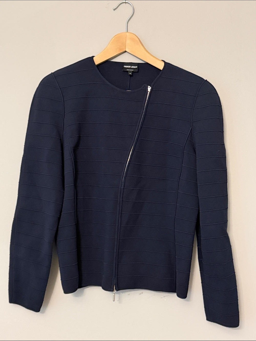 Giorgio Armani navy blue asymmetrical zip jacket blazer 46 (US 10)